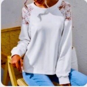 Boho Boutique White Lace Sleeve Sweatshirt
